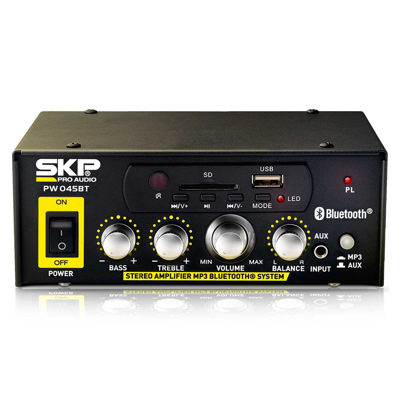 Mini amplificador de audio comercial con bluetooth PW-45BT SKP – LucesPRO